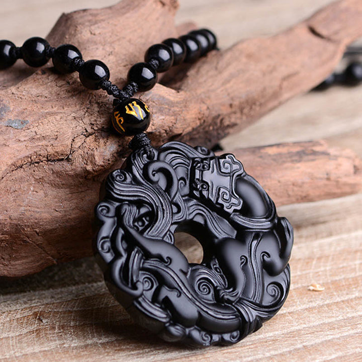 Buddha Stones Friedensschnalle aus schwarzem Obsidian, Pixiu-Reinigungskette-Anhänger - image 13