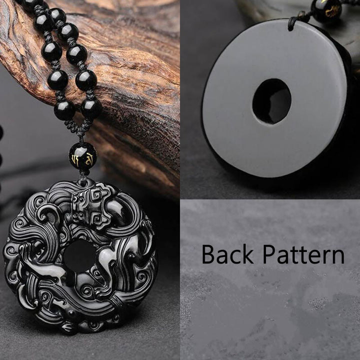 Buddha Stones Friedensschnalle aus schwarzem Obsidian, Pixiu-Reinigungskette-Anhänger - image 4