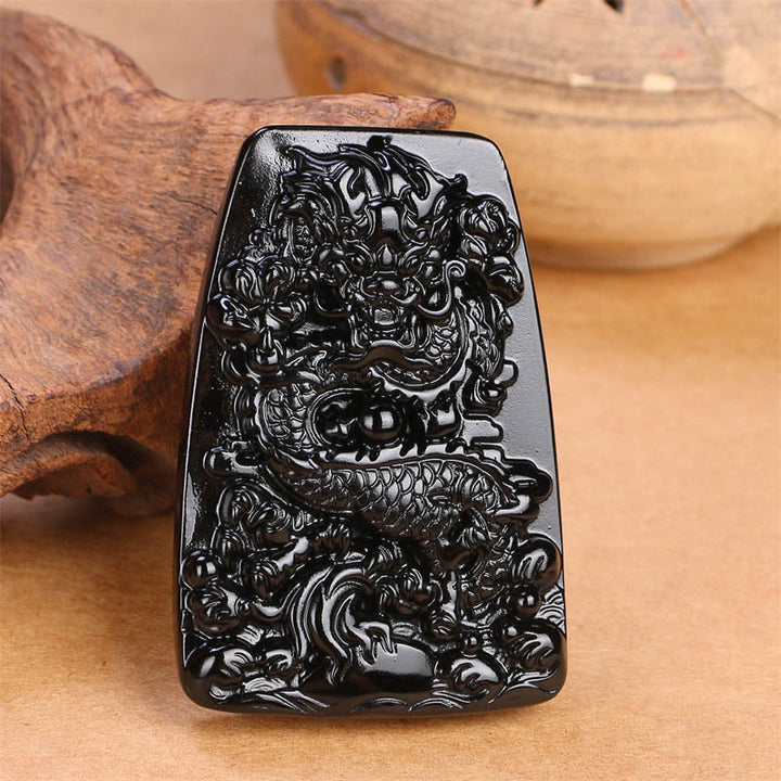 Buddha Stones Halskettenanhänger mit Drachenmotiv aus schwarzem Obsidian – Glücksbringer - image 11