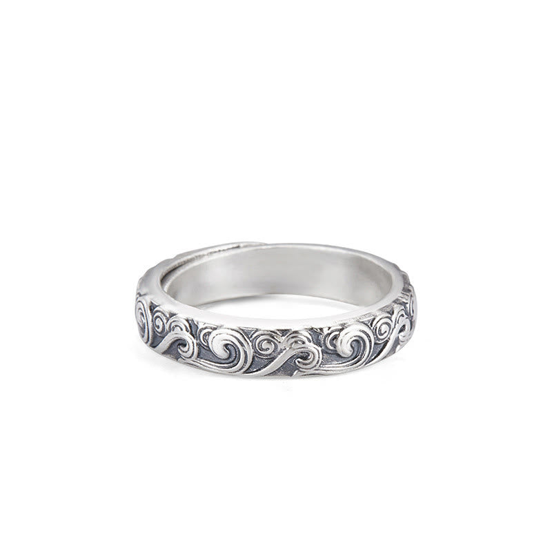 Buddha Stones Verstellbarer Ring aus 999er Sterlingsilber mit eingravierten Glückswolken und Segenswunsch - Glückverheißende Wolken, etwa 4 g (einstellbar) - image 1