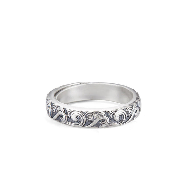 Buddha Stones Verstellbarer Ring aus 999er Sterlingsilber mit eingravierten Glückswolken und Segenswunsch - Glückverheißende Wolken, etwa 4 g (einstellbar) - image 1