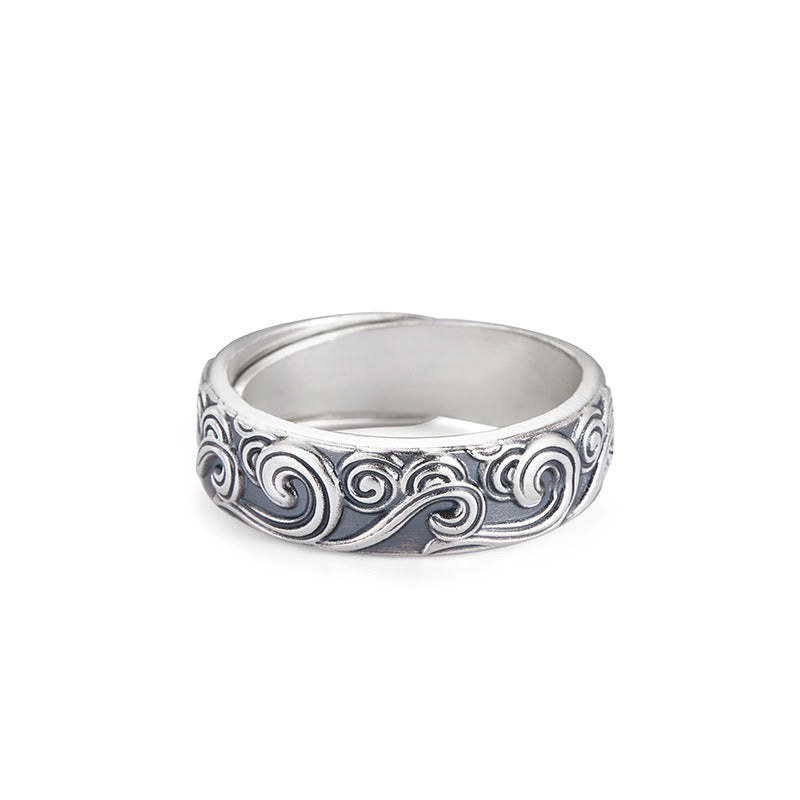 Buddha Stones Verstellbarer Ring aus 999er Sterlingsilber mit eingravierten Glückswolken und Segenswunsch - Glückverheißende Wolken, ca. 6,5 g (einstellbar) - image 2