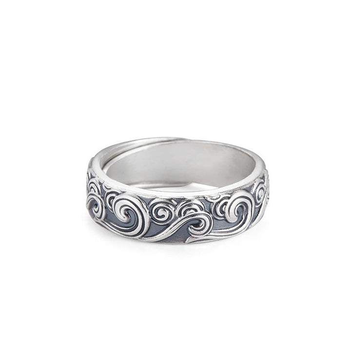 Buddha Stones Verstellbarer Ring aus 999er Sterlingsilber mit eingravierten Glückswolken und Segenswunsch - Glückverheißende Wolken, ca. 6,5 g (einstellbar) - image 2