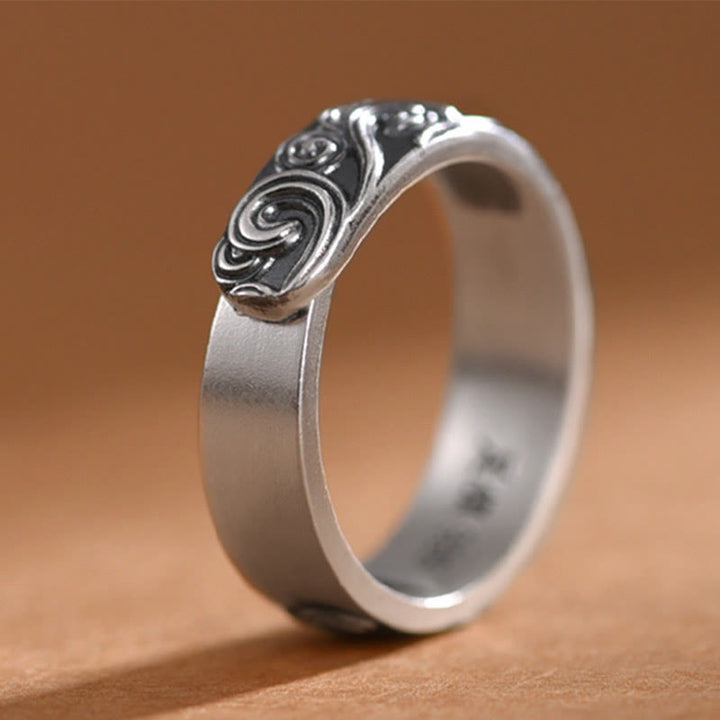 Buddha Stones Verstellbarer Ring aus 999er Sterlingsilber mit eingravierten Glückswolken und Segenswunsch - image 4