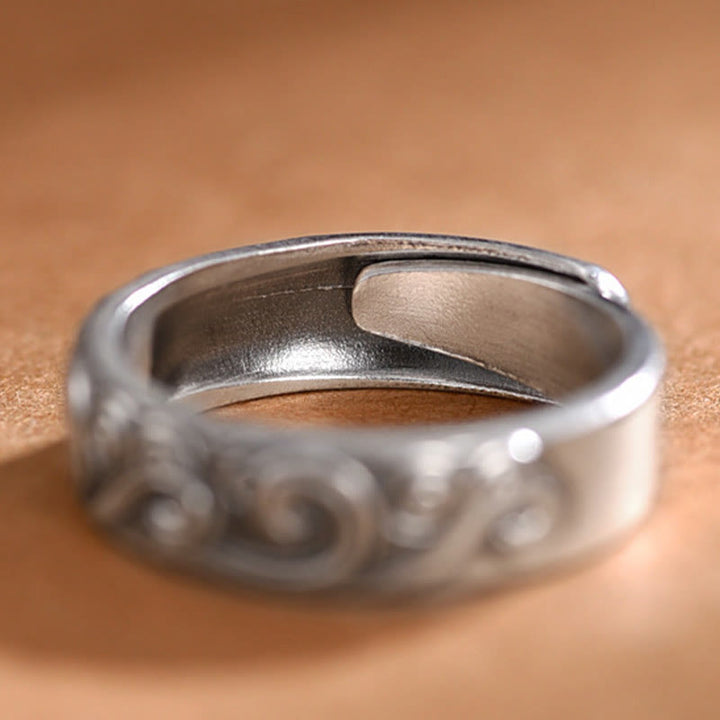 Buddha Stones Verstellbarer Ring aus 999er Sterlingsilber mit eingravierten Glückswolken und Segenswunsch - image 7