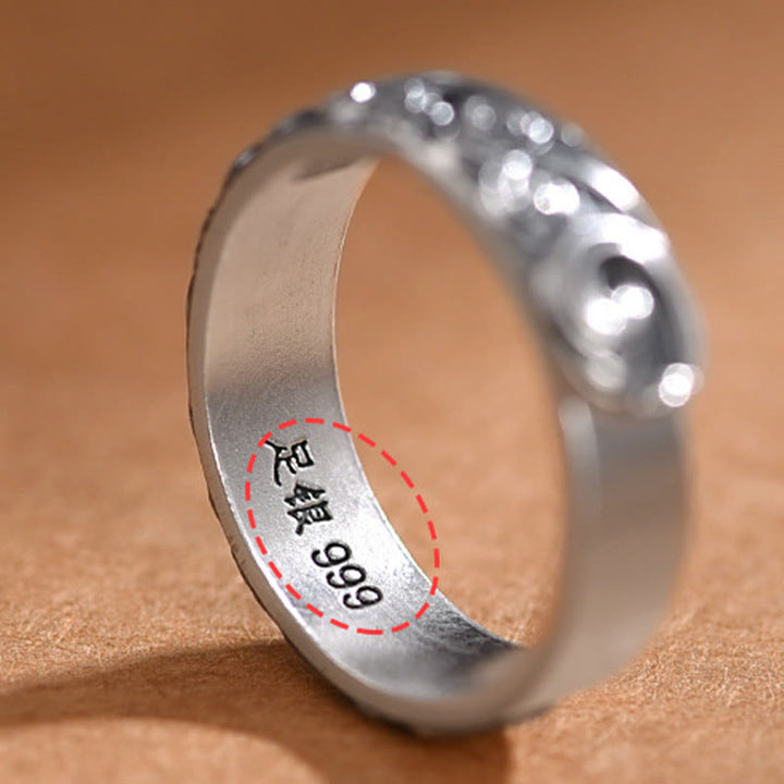Buddha Stones Verstellbarer Ring aus 999er Sterlingsilber mit eingravierten Glückswolken und Segenswunsch - image 6