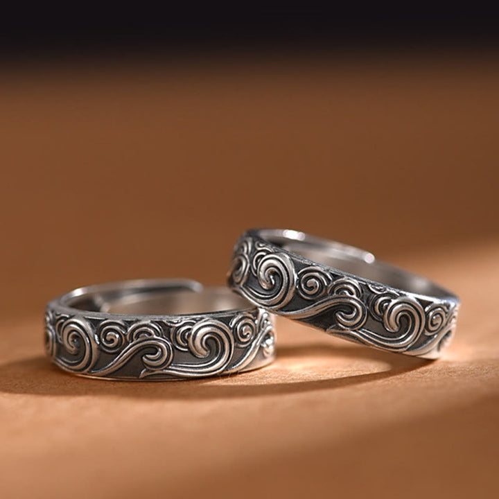 Buddha Stones Verstellbarer Ring aus 999er Sterlingsilber mit eingravierten Glückswolken und Segenswunsch - image 11