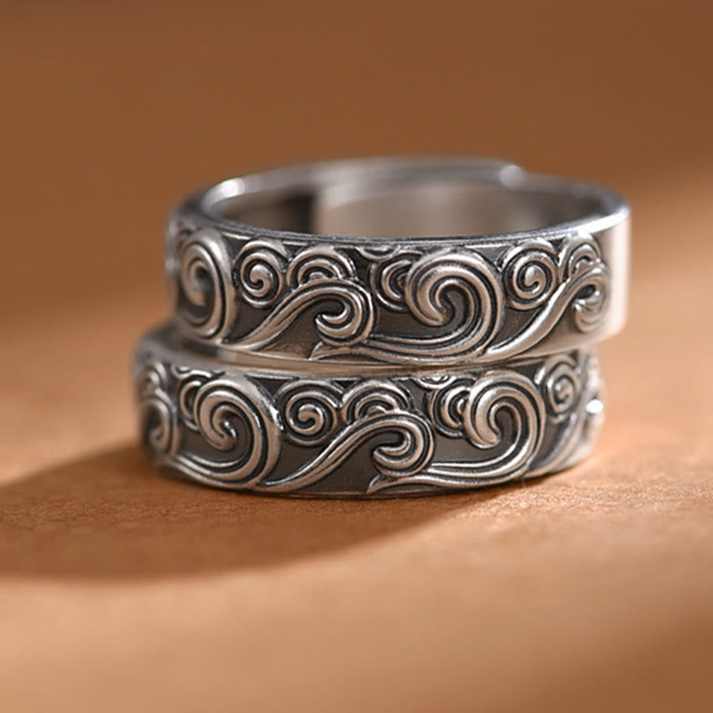 Buddha Stones Verstellbarer Ring aus 999er Sterlingsilber mit eingravierten Glückswolken und Segenswunsch - image 12