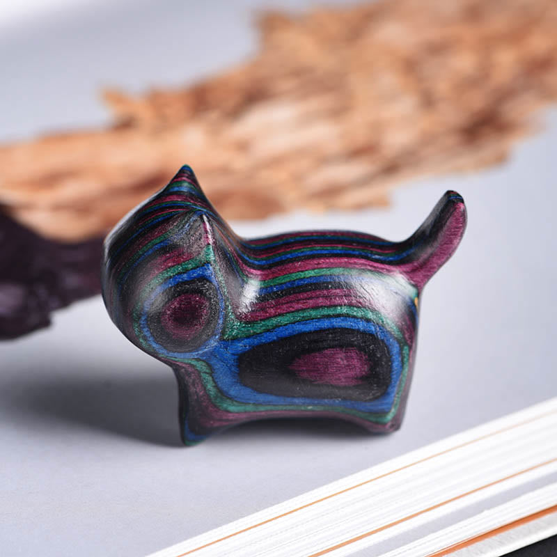 Buddha Stones Mini Katze Kätzchen Bunte Holz Niedliche Haustier Dekoration - Schwarz-lila Katze, 4,7 x 2,2 x 3,5 cm - image 4