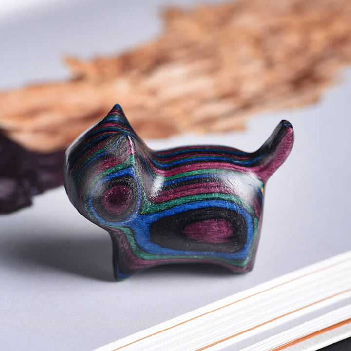 Buddha Stones Mini Katze Kätzchen Bunte Holz Niedliche Haustier Dekoration - Schwarz-lila Katze, 4,7 x 2,2 x 3,5 cm - image 4