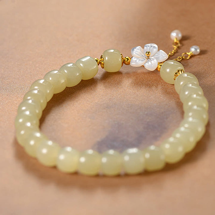 Buddha Stones Armband aus 925er Sterlingsilber mit natürlicher Hetian-Jade und Glücksblume - image 3