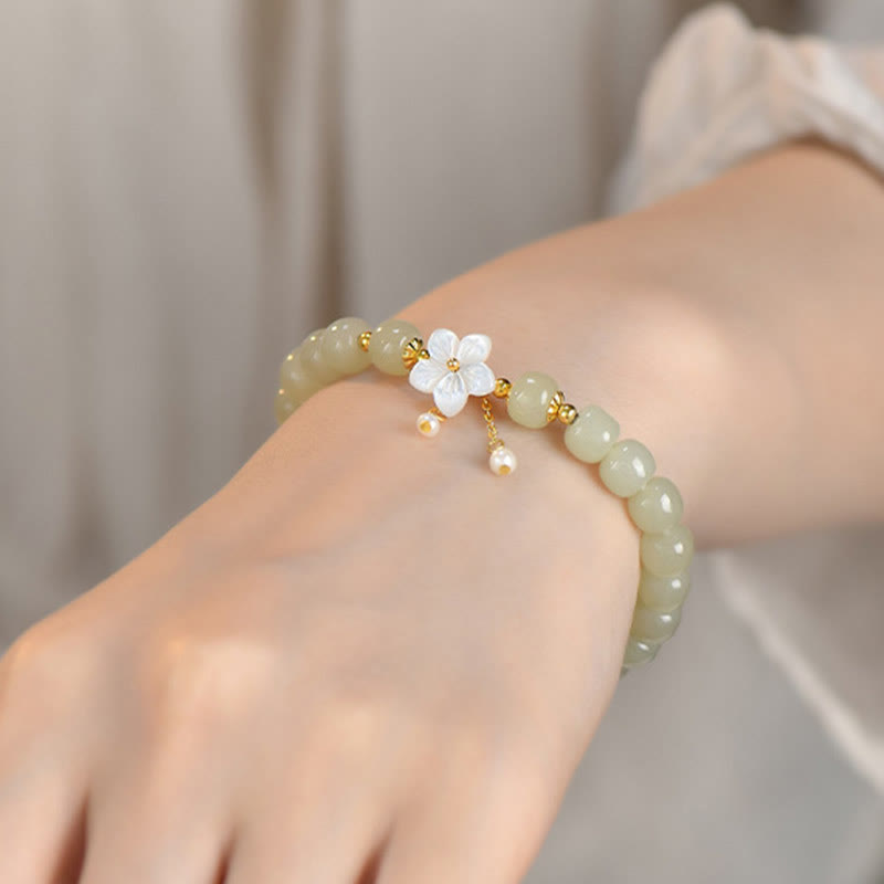 Buddha Stones Armband aus 925er Sterlingsilber mit natürlicher Hetian-Jade und Glücksblume - image 9