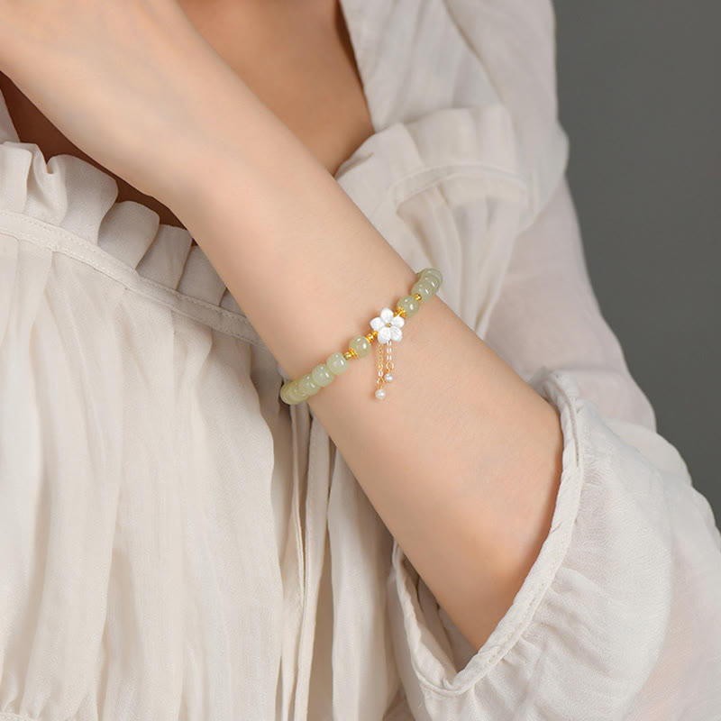 Buddha Stones Armband aus 925er Sterlingsilber mit natürlicher Hetian-Jade und Glücksblume - image 10
