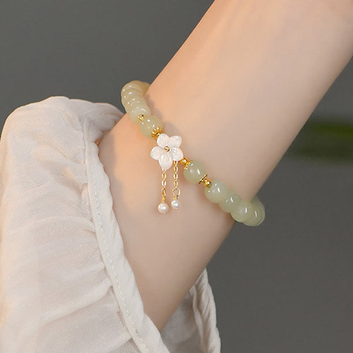 Buddha Stones Armband aus 925er Sterlingsilber mit natürlicher Hetian-Jade und Glücksblume - image 4