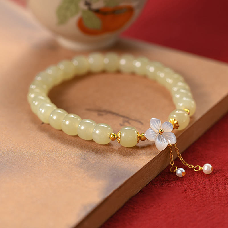 Buddha Stones Armband aus 925er Sterlingsilber mit natürlicher Hetian-Jade und Glücksblume - image 7