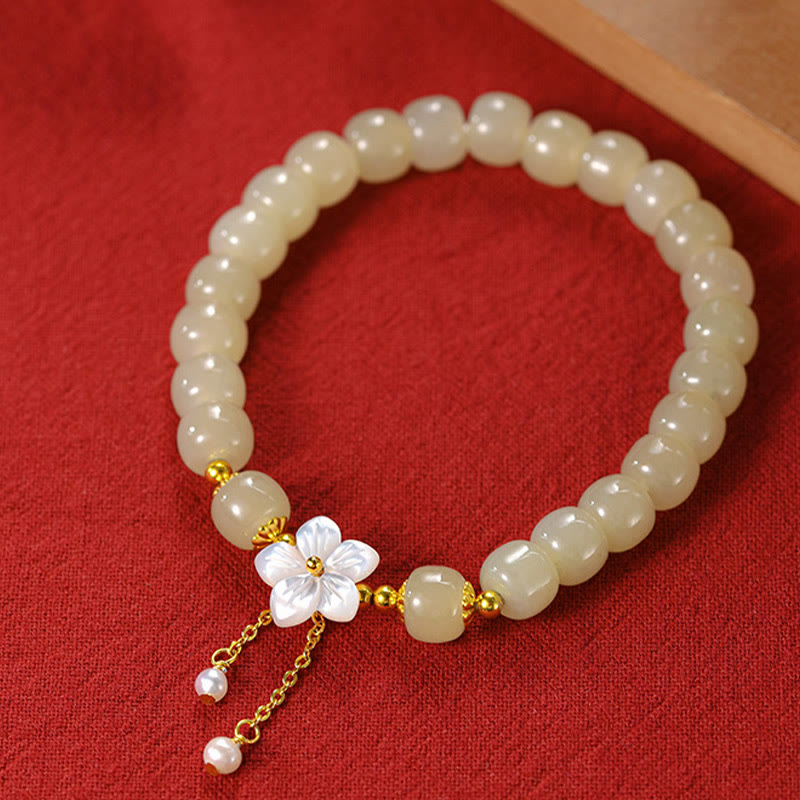 Buddha Stones Armband aus 925er Sterlingsilber mit natürlicher Hetian-Jade und Glücksblume - image 2