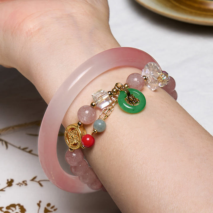 Buddha Stones Anziehende Liebe und Schutz Rosa Armband Armreif Bündel