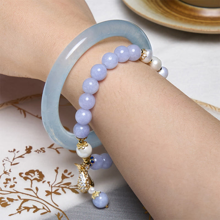 Buddha Stones Innerer Frieden und Stressabbau Aquamarin Jade Blau Armband Bündel