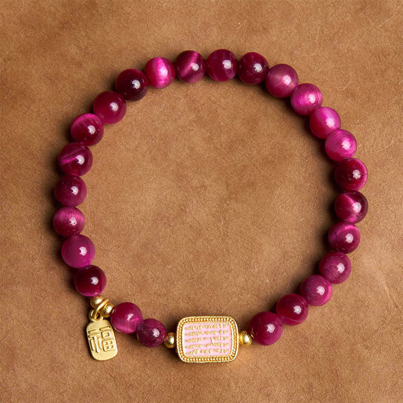 Buddha Stones Rosenrotes Tigerauge Fu Zeichen Mut Armband