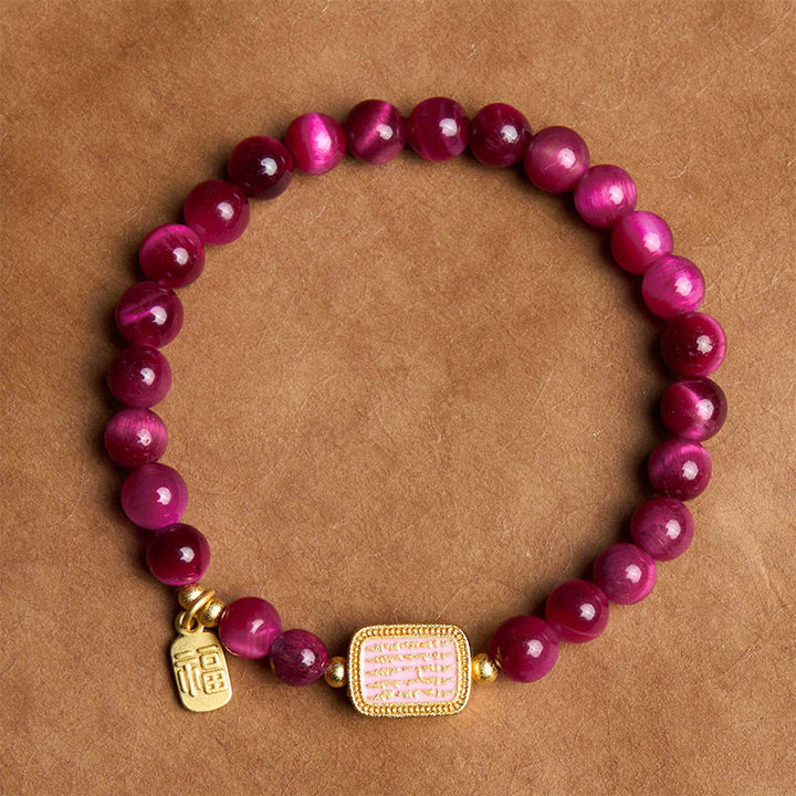 Buddha Stones Rosenrotes Tigerauge Fu Zeichen Mut Armband