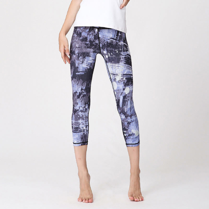 Buddha Stones, Kirschblüten, Sakura-Linien-Print, Sport-Yoga-Leggings, kurze Leggings, Damen-Yoga-Caprihose - Graue blaue Linien - US 8-10, UK/AU 12-14, EU 40-42 (XL) - image 9