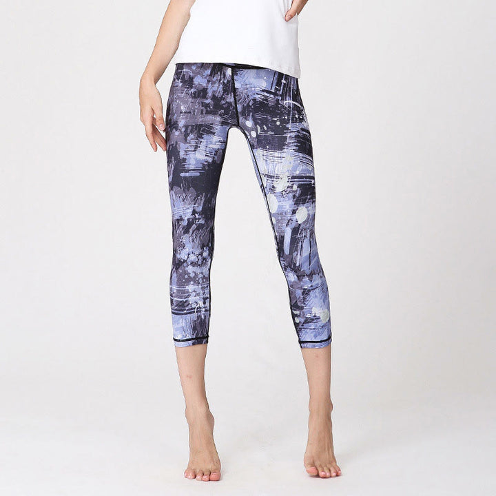 Buddha Stones, Kirschblüten, Sakura-Linien-Print, Sport-Yoga-Leggings, kurze Leggings, Damen-Yoga-Caprihose - Graue blaue Linien - US 8-10, UK/AU 12-14, EU 40-42 (XL) - image 9