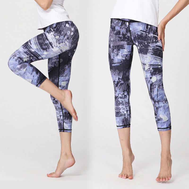 Buddha Stones Kirschblüten Sakura Linien Print Sport Yoga Cropped Leggings Damen Yoga Capri Hosen - image 11