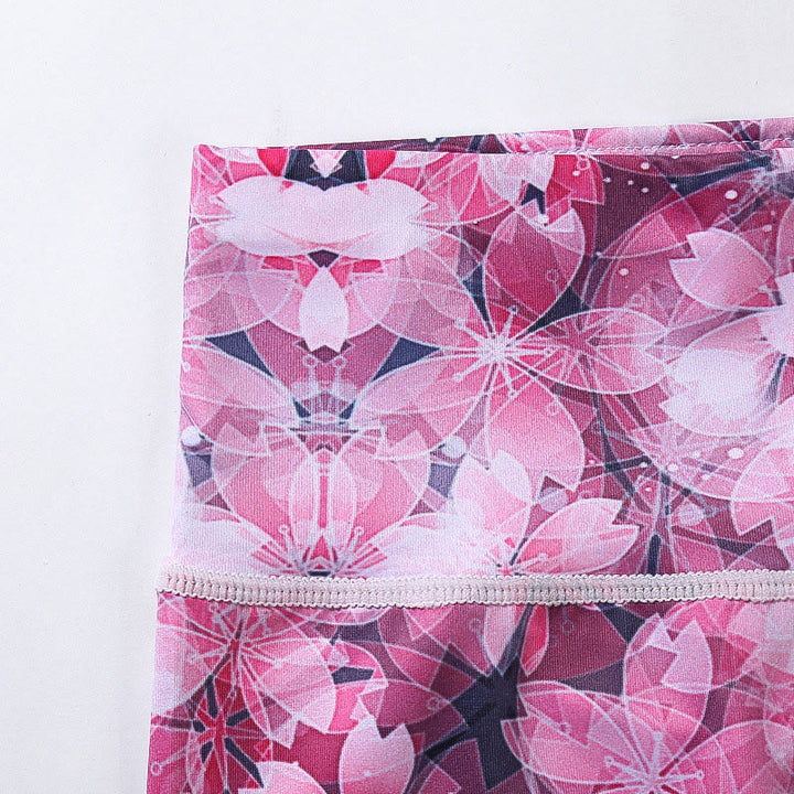 Buddha Stones Kirschblüten Sakura Linien Print Sport Yoga Cropped Leggings Damen Yoga Capri Hosen - image 5