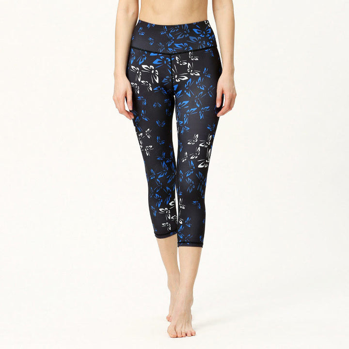 Buddha Stones Leggings mit Blätter- und Schmetterlingsmuster, kurze Sport-Yoga-Leggings, Damen-Yoga-Caprihose - Schwarz - US 8-10, UK/AU 12-14, EU 40-42 (XL) - image 4