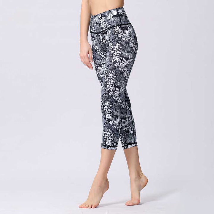Buddha Stones Leggings mit Blätter- und Schmetterlingsmuster, kurze Sport-Yoga-Leggings, Damen-Yoga-Caprihose - DimGray - US 8-10, UK/AU 12-14, EU 40-42 (XL) - image 14