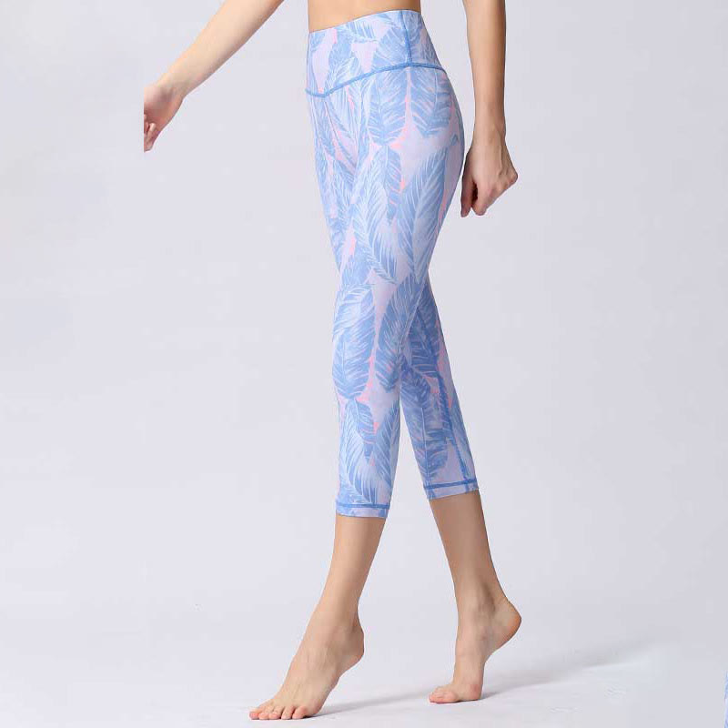 Buddha Stones Leggings mit Blätter- und Schmetterlingsmuster, kurze Sport-Yoga-Leggings, Damen-Yoga-Caprihose - Hellcyan - US 8-10, UK/AU 12-14, EU 40-42 (XL) - image 10