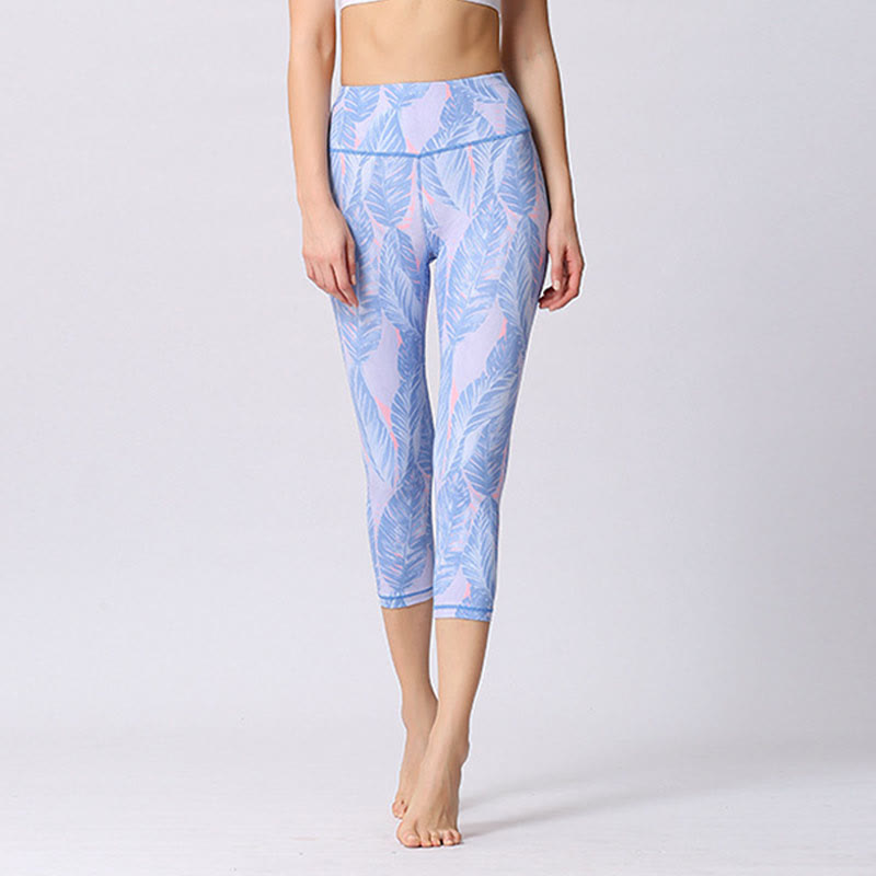 Buddha Stones Leggings mit Blätter- und Schmetterlingsmuster, kurze Sport-Yoga-Leggings, Damen-Yoga-Caprihose - image 11
