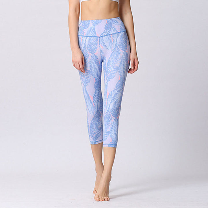 Buddha Stones Leggings mit Blätter- und Schmetterlingsmuster, kurze Sport-Yoga-Leggings, Damen-Yoga-Caprihose - image 11