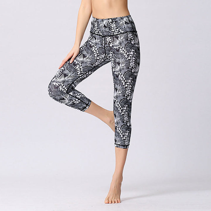 Buddha Stones Leggings mit Blätter- und Schmetterlingsmuster, kurze Sport-Yoga-Leggings, Damen-Yoga-Caprihose - image 15