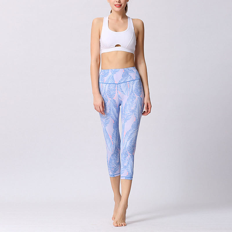 Buddha Stones Leggings mit Blätter- und Schmetterlingsmuster, kurze Sport-Yoga-Leggings, Damen-Yoga-Caprihose - image 13