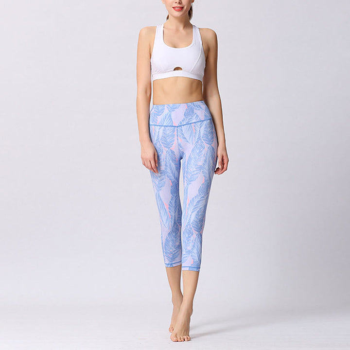 Buddha Stones Leggings mit Blätter- und Schmetterlingsmuster, kurze Sport-Yoga-Leggings, Damen-Yoga-Caprihose - image 13