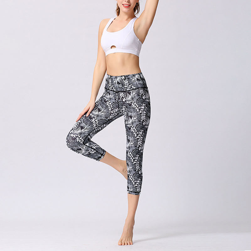 Buddha Stones Leggings mit Blätter- und Schmetterlingsmuster, kurze Sport-Yoga-Leggings, Damen-Yoga-Caprihose - image 17