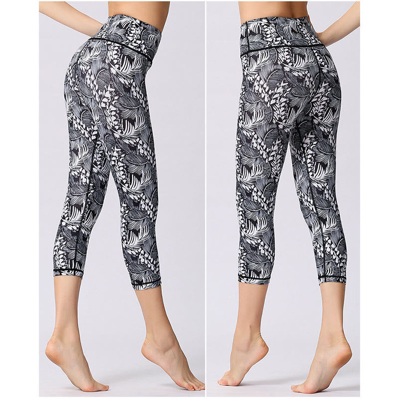 Buddha Stones Leggings mit Blätter- und Schmetterlingsmuster, kurze Sport-Yoga-Leggings, Damen-Yoga-Caprihose - image 16
