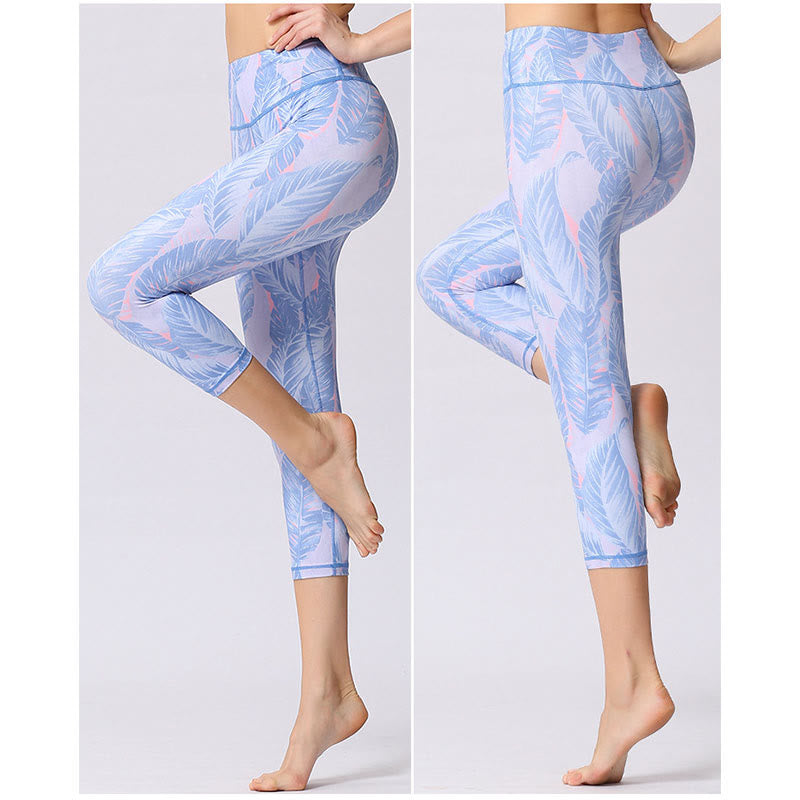Buddha Stones Leggings mit Blätter- und Schmetterlingsmuster, kurze Sport-Yoga-Leggings, Damen-Yoga-Caprihose - image 12