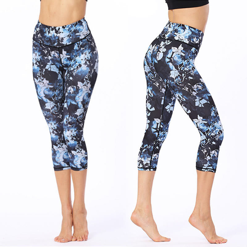 Buddha Stones Leggings mit Blätter- und Schmetterlingsmuster, kurze Sport-Yoga-Leggings, Damen-Yoga-Caprihose - image 2