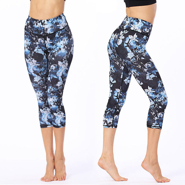 Buddha Stones Leggings mit Blätter- und Schmetterlingsmuster, kurze Sport-Yoga-Leggings, Damen-Yoga-Caprihose - image 2