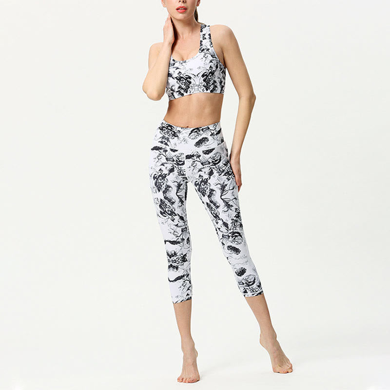 Buddha Stones Leggings mit Blätter- und Schmetterlingsmuster, kurze Sport-Yoga-Leggings, Damen-Yoga-Caprihose - image 9
