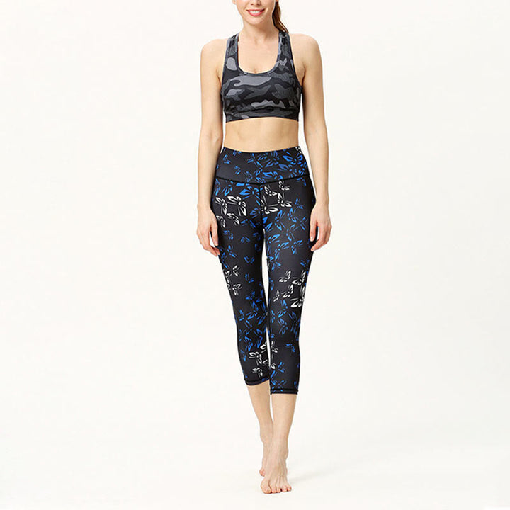 Buddha Stones Leggings mit Blätter- und Schmetterlingsmuster, kurze Sport-Yoga-Leggings, Damen-Yoga-Caprihose - image 5