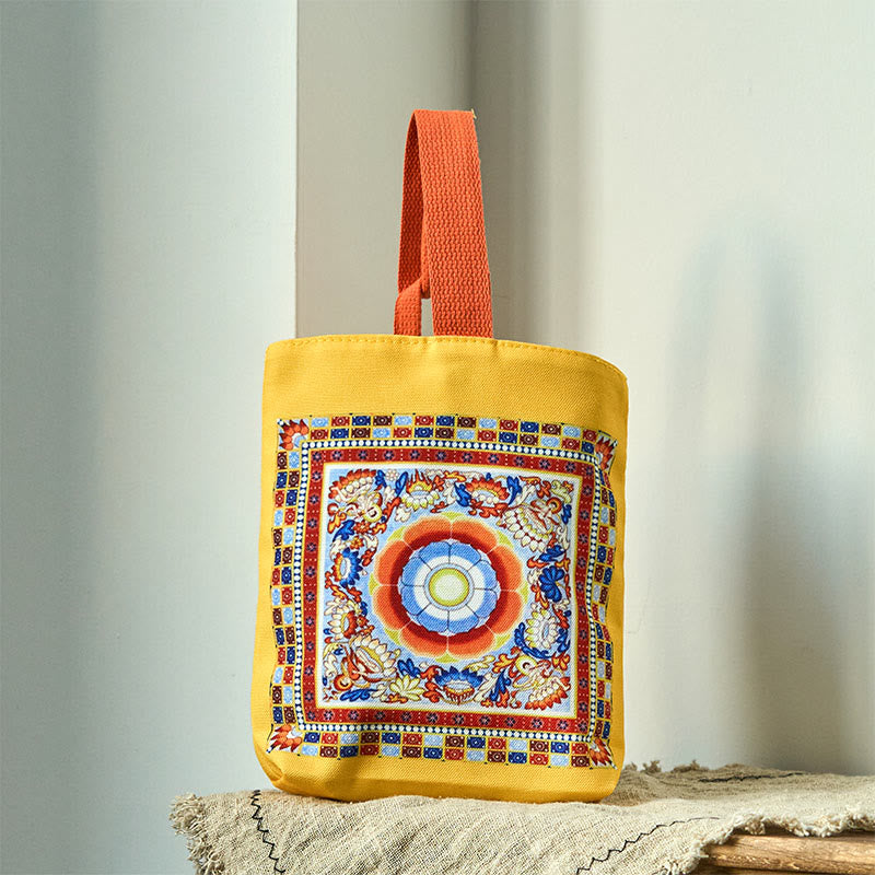 Buddha Stones Dunhuang fliegende Apsaras Lotus Buddha-Statuen Leinwand-Tasche - Dunhuang Lotus Gelb 15*8*22cm - image 0