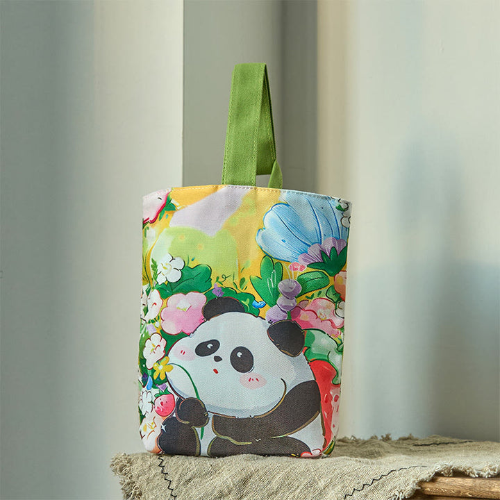Buddha Stones Panda Orchidee Loquat Canvas Handtasche - Panda Peace 15*8*22cm - image 0