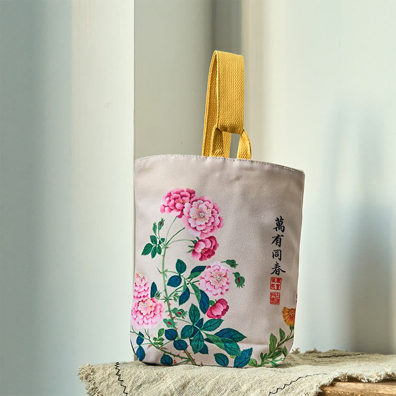 Buddha Stones Pfingstrosen-Canvas-Handtasche - Myriad Peony 15*8*22cm - image 6