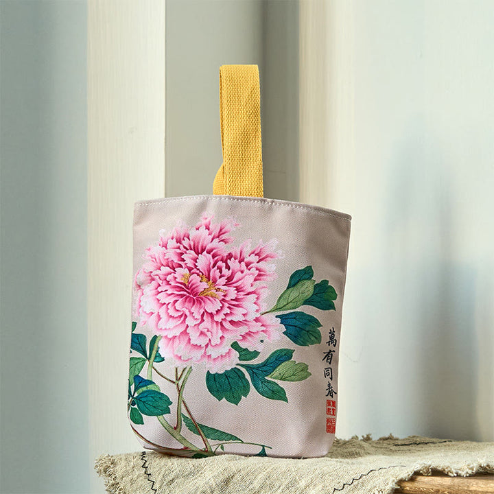 Buddha Stones Pfingstrosen-Canvas-Handtasche - Outshine Pfingstrose 15*8*22cm - image 0