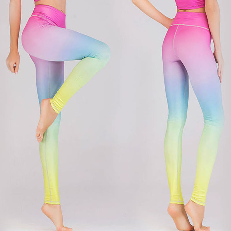 Buddha Stones Lotus Kirschblüte Farbverlauf Pfauendruck Lycra Stoff Fitness Leggings Damen Yogahose