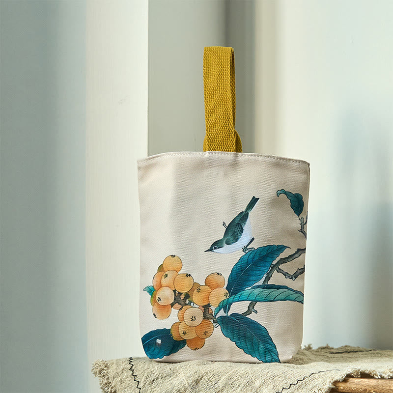 Buddha Stones Loquat Bird Canvas-Handtasche - Mispel und Vogel 15*8*22cm - image 0