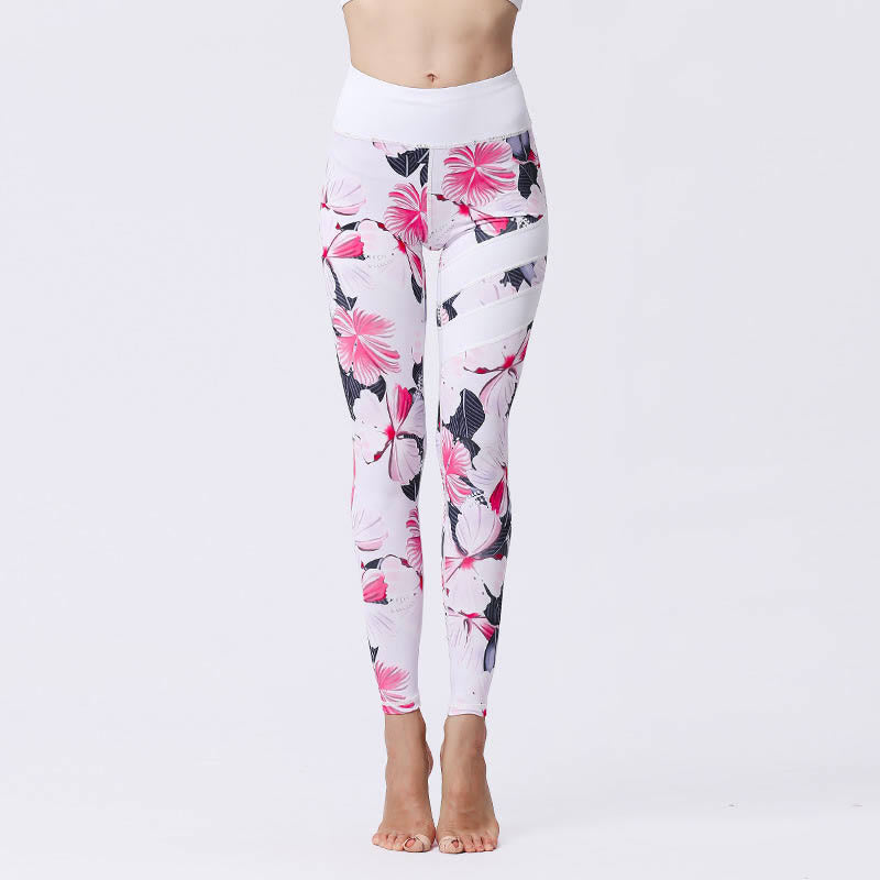 Buddha Stones Blumenblätter Drucken Sport Übung Fitness Hohe Taille Leggings Damen Yoga Hosen - LavenderBlush - US8-10， UK/AU12-14，EU40-42 (XL) - image 7